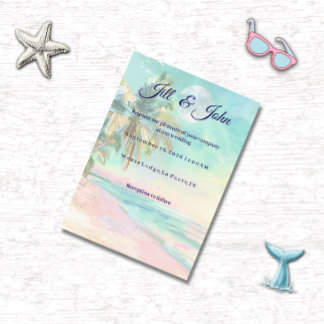 Sunset Watercolor Beach Wedding   Invitation