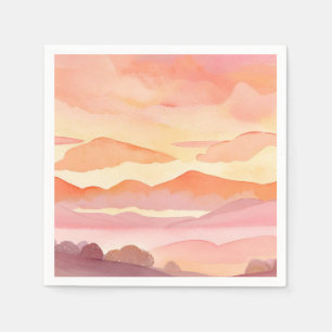 Sunset Watercolor Hills   Orange Hue Sky Painting Napkin