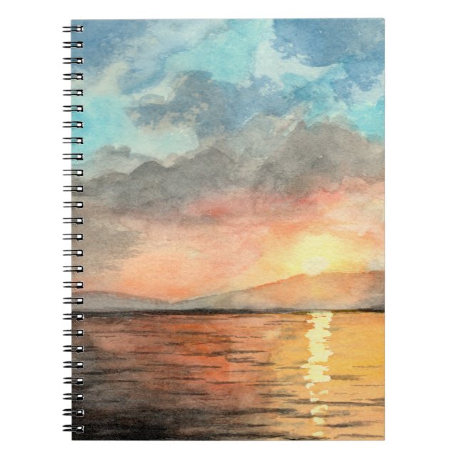 Sunset watercolor painting on notebook (Front)