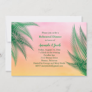 Sunset Watercolor Palm Leaves Rehearsal Dinner Invitation