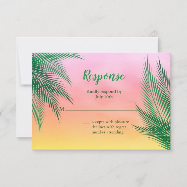 Sunset Watercolor Palm Leaves RSVP (Front)