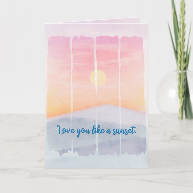 Sunset Watercolor Romantic Thinking of You Card (Front)