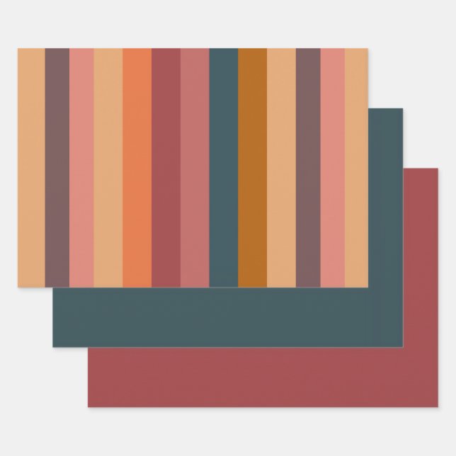  Sunset Watercolor Stripes  Wrapping Paper Sheet (Set)