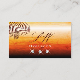 Sunset Watercolors Palm Leaves Diamonds Initials Business Card