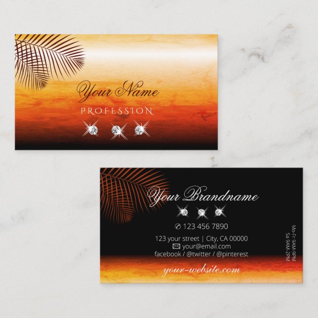Sunset Watercolors Palm Leaves Diamonds Stylish Business Card (Front/Back)