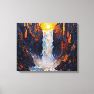 Sunset Waterfall Premium Wrapped Canvas Wall Art