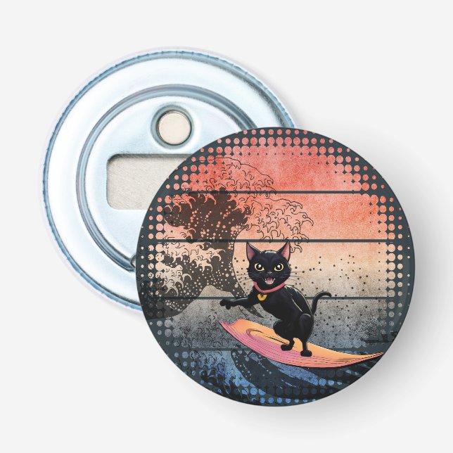 Sunset Wave-Riding Cat Bottle Opener (Front)