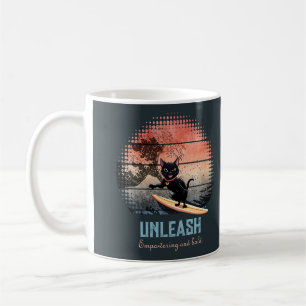 Sunset Wave-Riding Cat Coffee Mug
