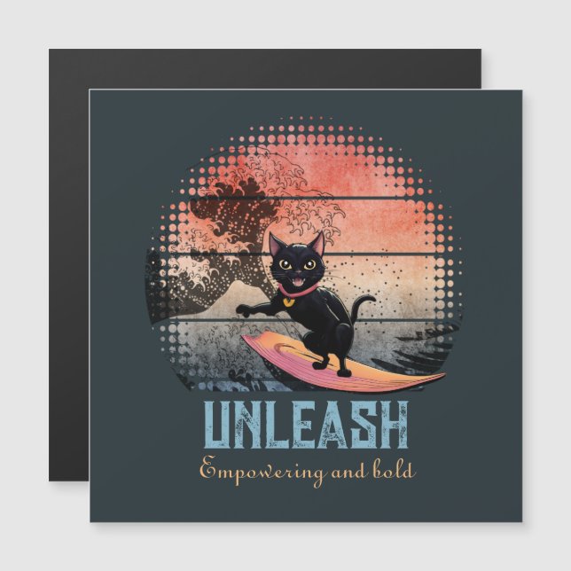 Sunset Wave-Riding Cat magnetic card (Front/Back)