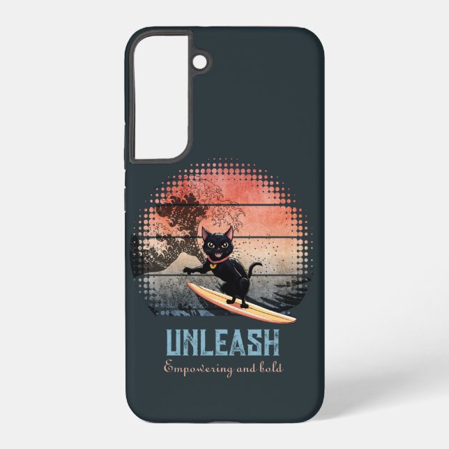 Sunset Wave-Riding Cat Samsung Galaxy S22+ Case (Back)
