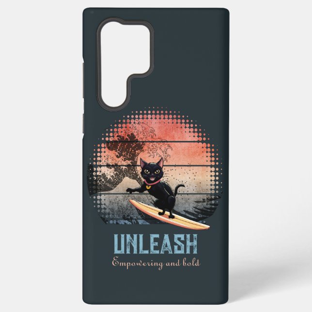 Sunset Wave-Riding Cat Samsung Galaxy S22 Ultra Case (Back)
