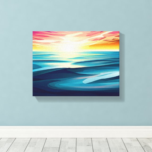 Sunset Waves colourful abstract art print (Insitu(Wood Floor))