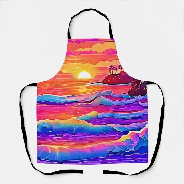 Sunset Waves: Vivid Coastal Dream Apron (Front)