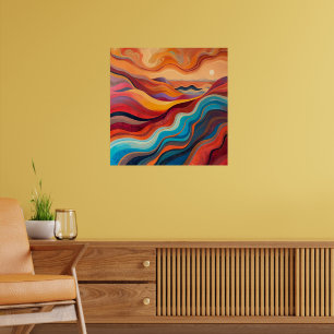 Sunset Waves – Warm Vibrant Abstract Landscape Pai Poster