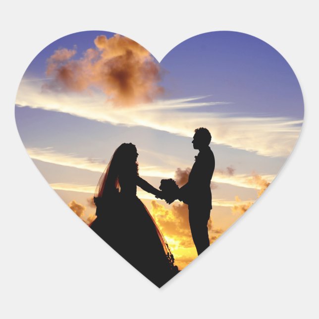 Sunset Wedding Couple Heart Sticker (Front)
