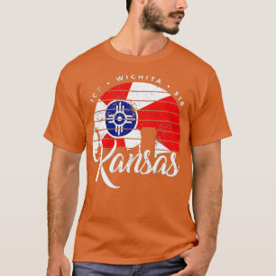 Sunset Wichita Kansas Flag ICT 316 area code T-Shirt