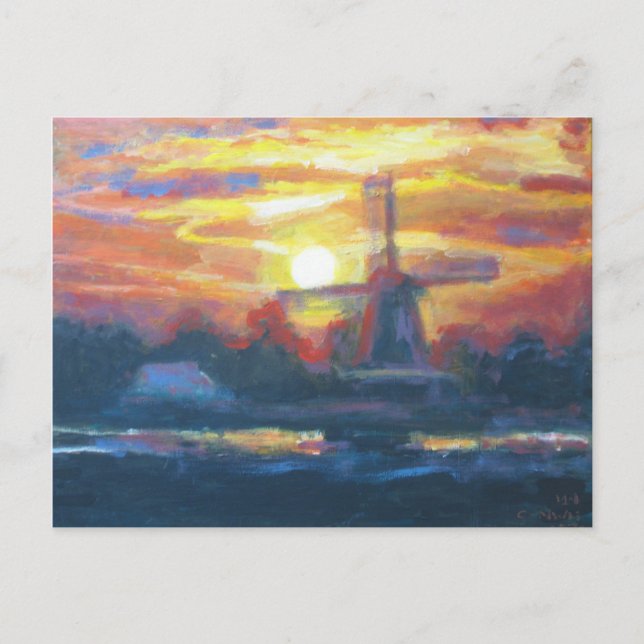 Sunset Windmill Painting Postcard (Front)