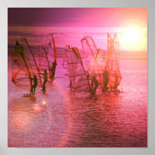 Sunset Windsurfing Poster Print