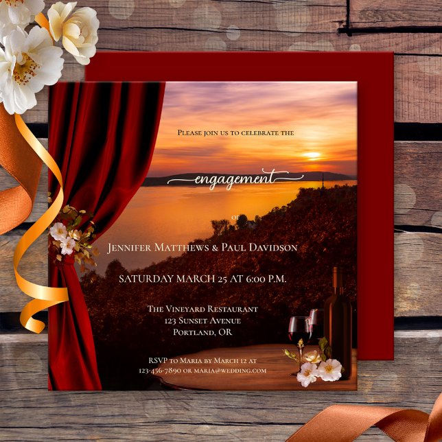 Sunset Winery or Vineyard Engagement Party Invitat Invitation (Creator Uploaded)