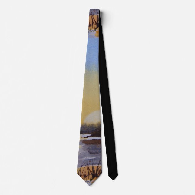 sunset winter landscape painting stylised art tie (Front)