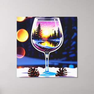 Sunset Winter Scene Reflected In Wine Glass Canvas Print