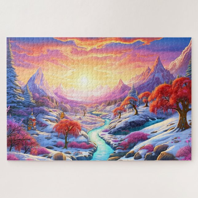 Sunset Winter Snow Nature Colourful Print Landscap Jigsaw Puzzle (Horizontal)