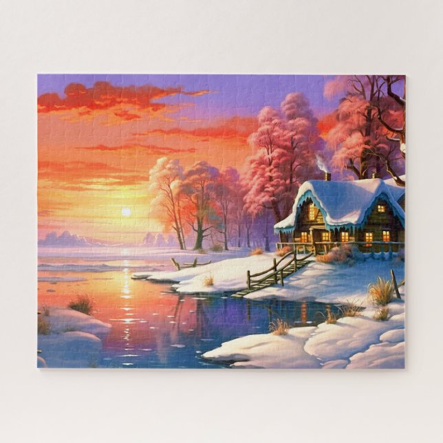 Sunset Winter Snow Nature Colourful Print Landscap Jigsaw Puzzle (Horizontal)