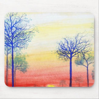 Sunset with Blue Trees Mouse Mat