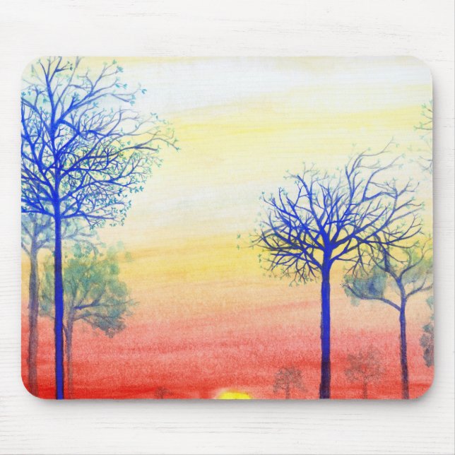 Sunset with Blue Trees Mouse Mat (Front)