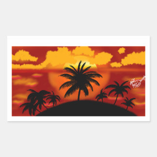Sunset with coconut rectangular sticker