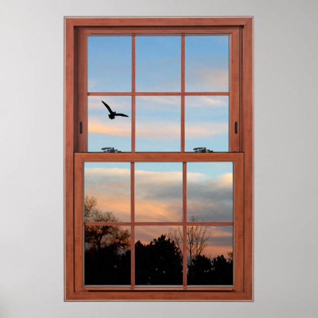 Sunset with Flying Bird Scene Window Illusion Poster (Front)