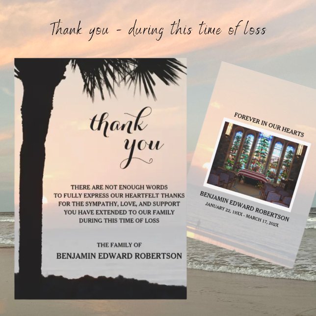 Sunset with Palm Tree Sympathy Thank You Card (Creator Uploaded)