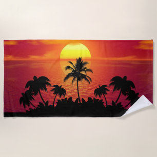 Sunset with Palm Trees Silhouette-16514 Beach Towel