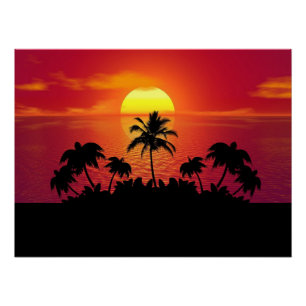 Sunset with Palm Trees Silhouette-16514 Poster