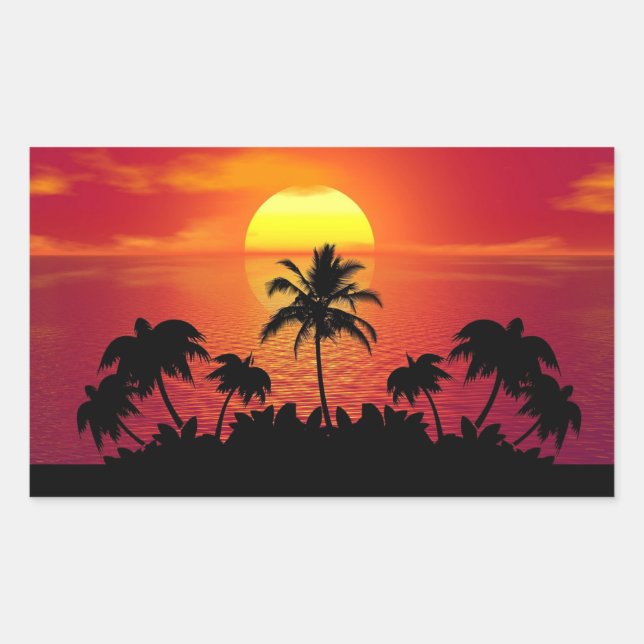Sunset with Palm Trees Silhouette-16514 Rectangular Sticker (Front)