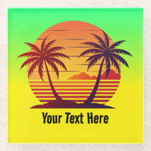 Sunset with Palm Trees Vector-98803 Glass Coaster