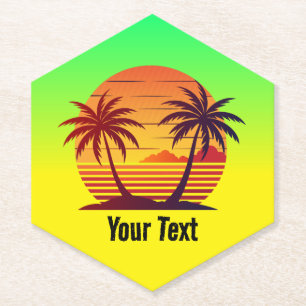 Sunset with Palm Trees Vector-98803 Paper Coaster