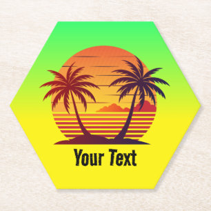 Sunset with Palm Trees Vector-98803 Paper Coaster