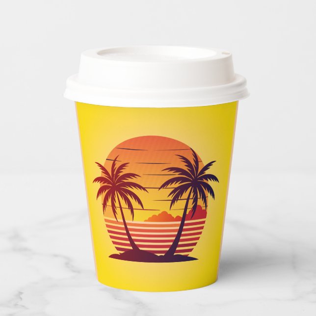 Sunset with Palm Trees Vector-98803 Paper Cups (Front)