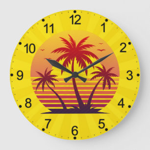 Sunset with Palm Trees Vector-98805 Large Clock