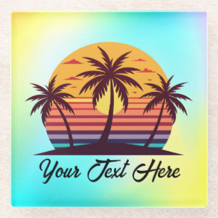 Sunset With Palm Trees Vector Glass Coaster