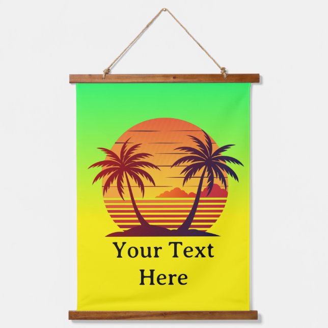 Sunset with Palm Trees Vector Hanging Tapestry (Front)
