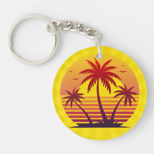 Sunset With Palm Trees Vector Key Ring