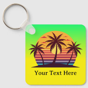 Sunset With Palm Trees Vector Key Ring