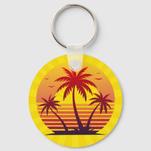 Sunset With Palm Trees Vector Key Ring