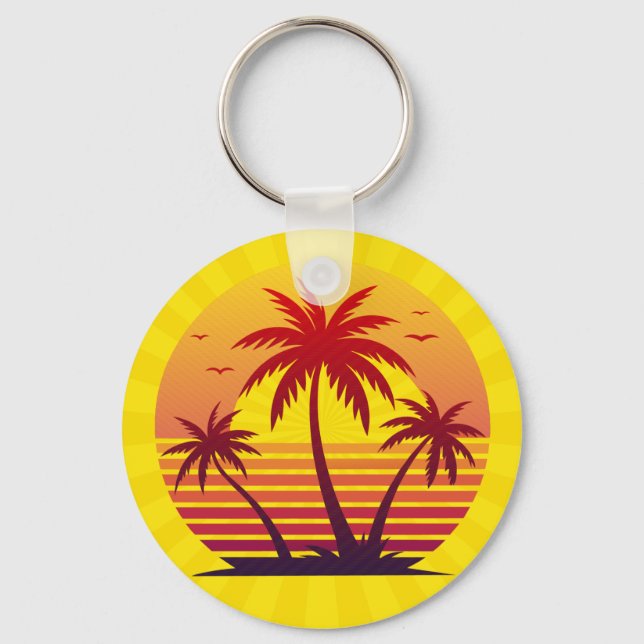 Sunset With Palm Trees Vector Key Ring (Front)