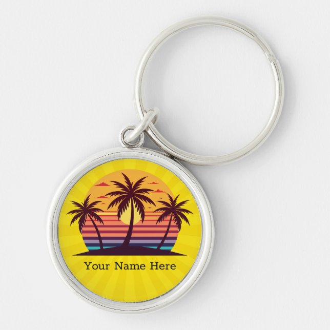 Sunset With Palm Trees Vector Key Ring (Front)