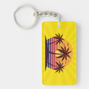 Sunset With Palm Trees Vector Key Ring