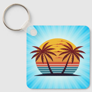 Sunset With Palm Trees Vector Key Ring