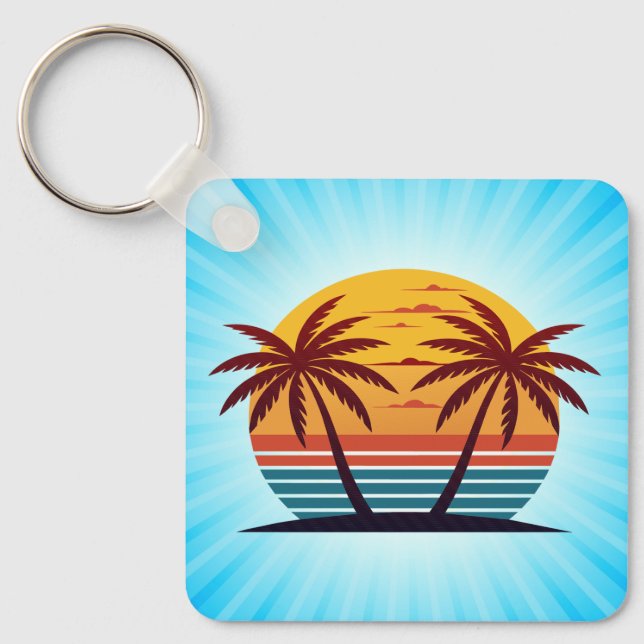 Sunset With Palm Trees Vector Key Ring (Front)